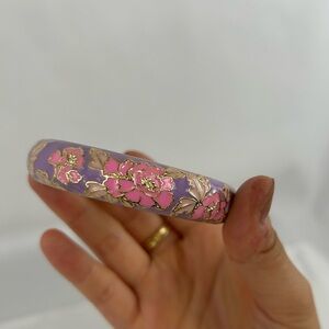 Vintage Enameled Purple Pink and Gold Peony Floral Bracelet